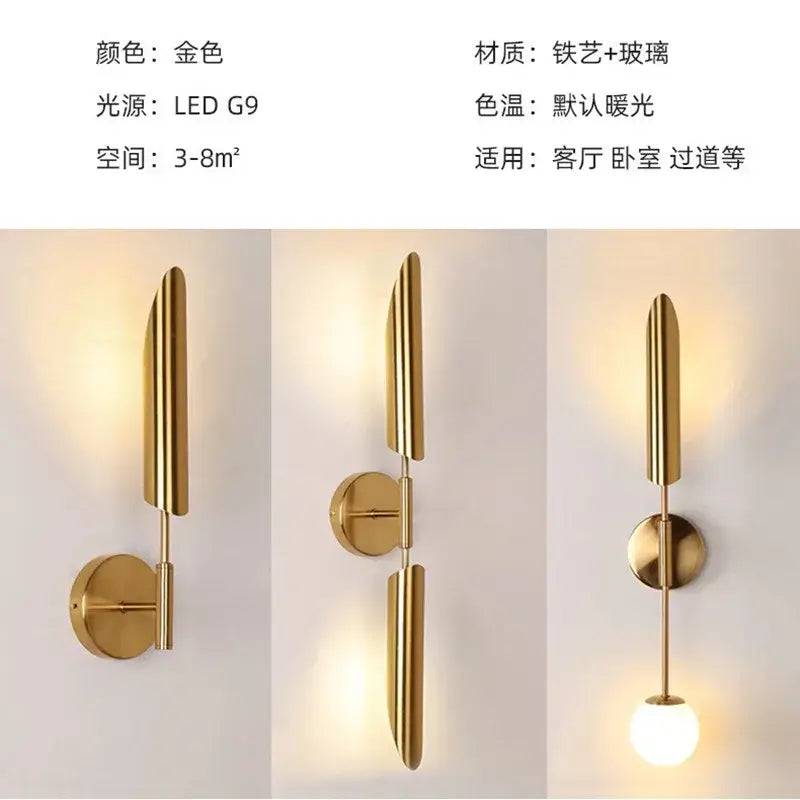 Modern golden inclined tube wall light living room sconce