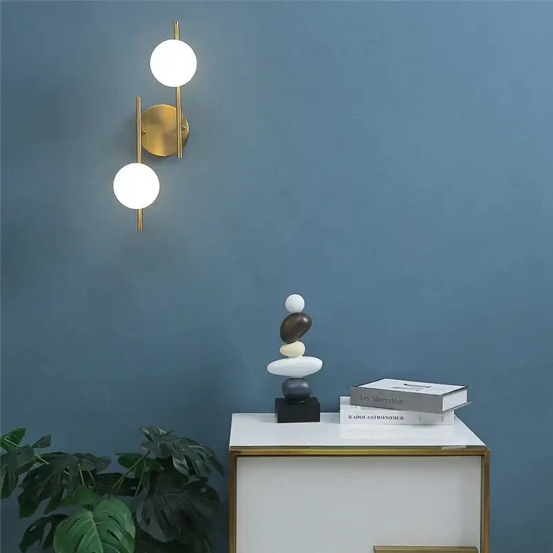 Modern golden indoor wall lights bedroom double glass sphere sconces