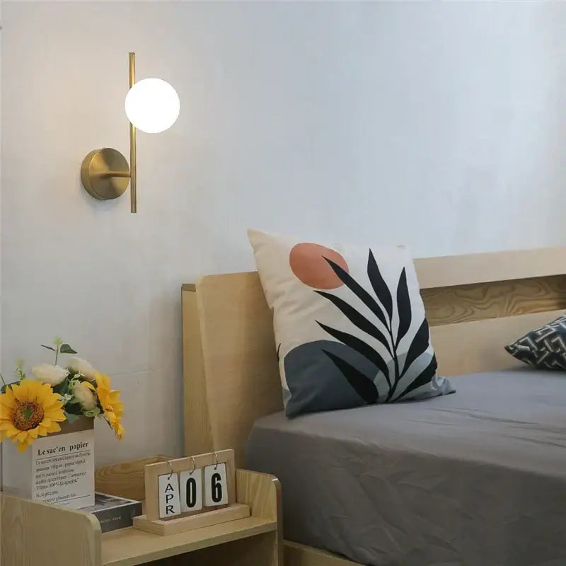 Modern golden indoor wall lights bedroom double glass sphere sconces