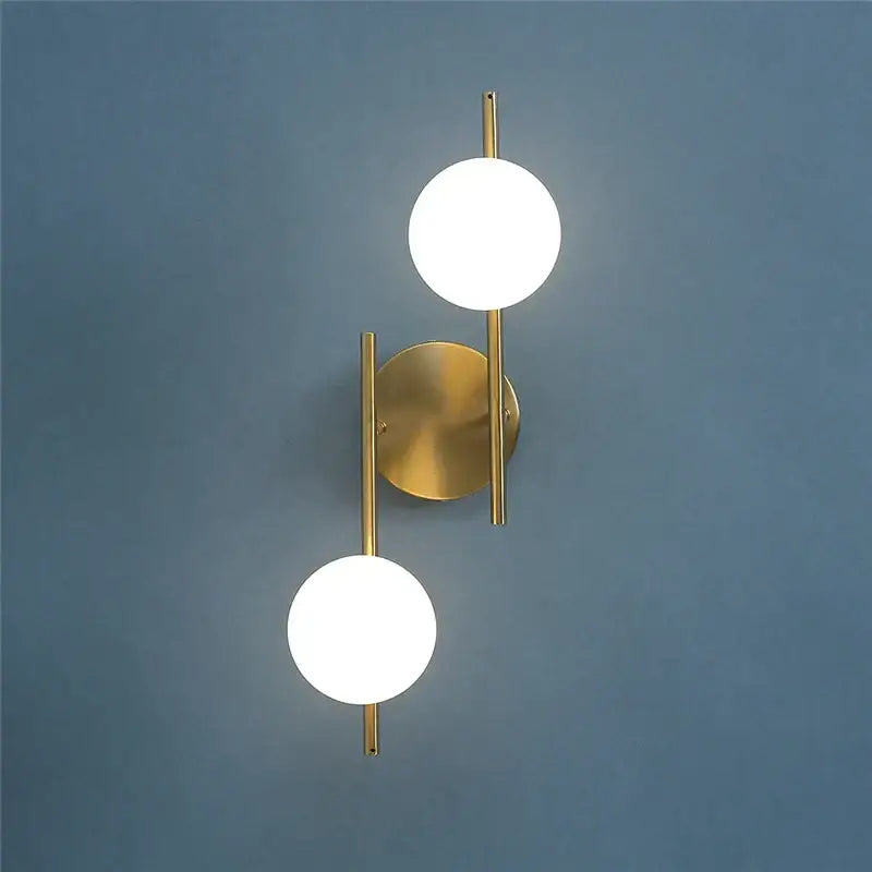 Modern golden indoor wall lights bedroom double glass sphere sconces