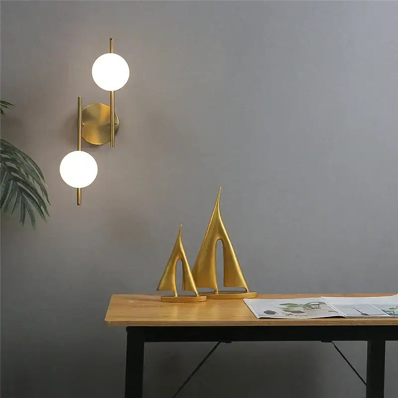 Modern golden indoor wall lights bedroom double glass sphere sconces