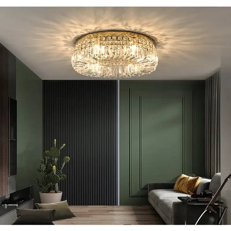 Modern golden led crystal ceiling lamp for living room