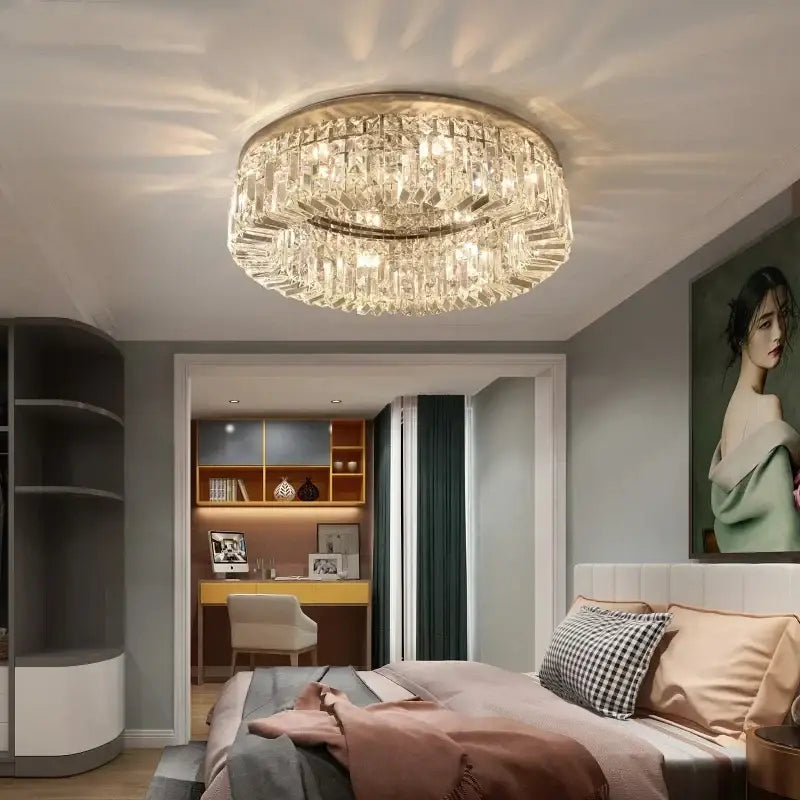 Modern golden led crystal ceiling lamp for living room