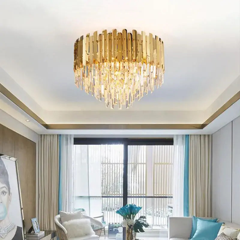 Modern golden led crystal ceiling light for luxury living room