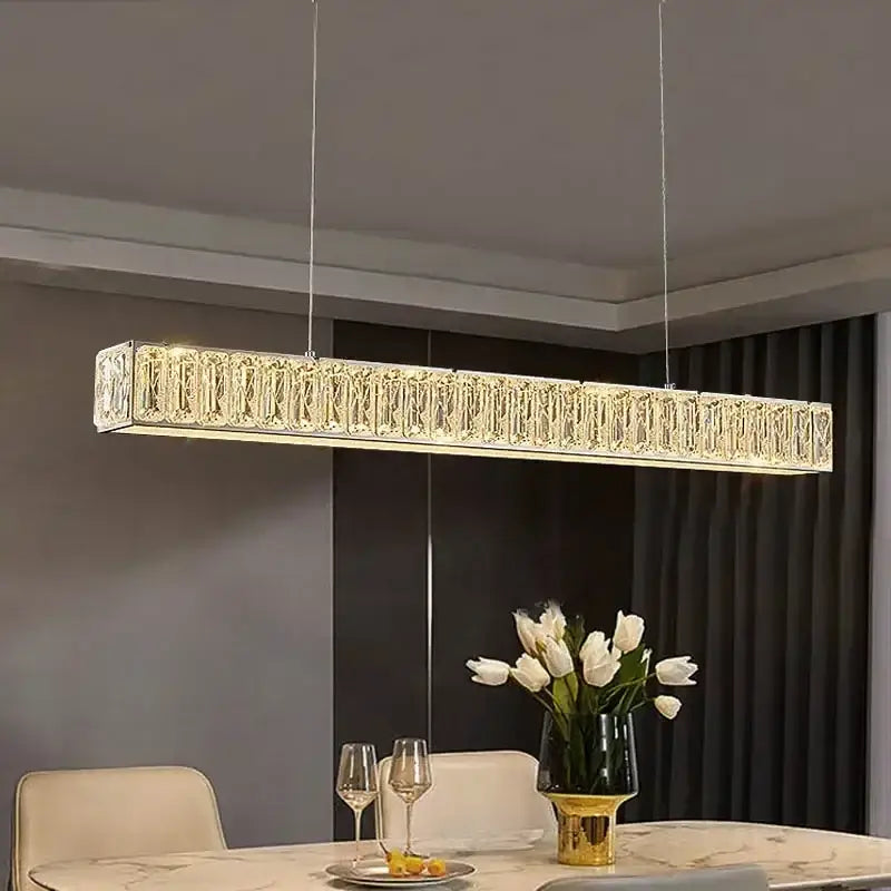 Modern golden led crystal chandelier for dining room rectangular light