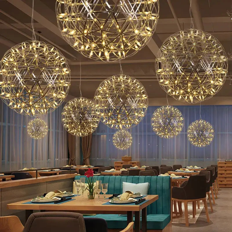 Modern golden led pendant light for kitchen wireframe chandelier