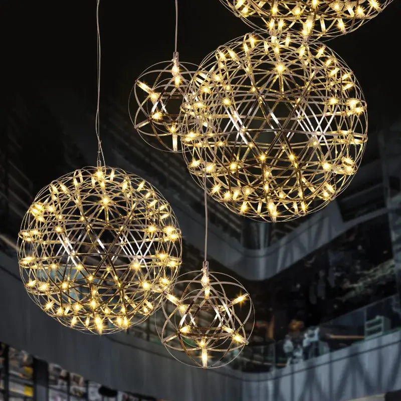 Modern golden led pendant light for kitchen wireframe chandelier