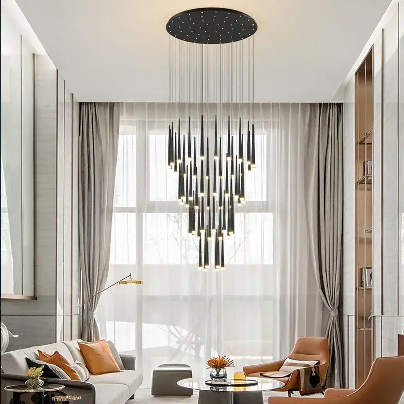 Modern golden led tapered chandelier for living room lighting
