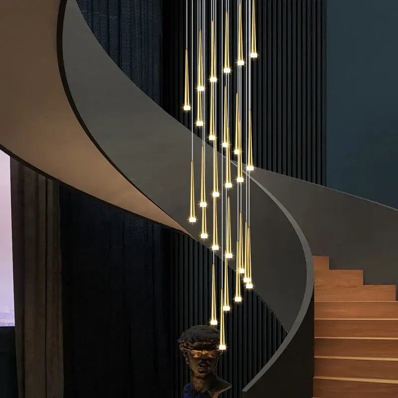Modern golden led tapered chandelier for living room lighting