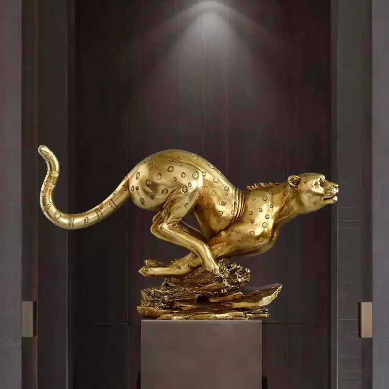 Modern golden leopard resin sculpture living room cheetah decor
