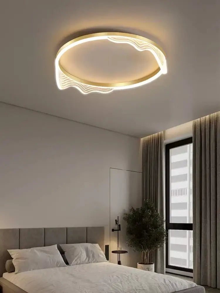 Modern golden lustre ceiling lamp for bedroom warm led light