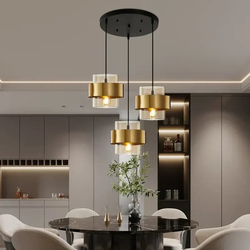 Modern golden pendant lights clear glass bedroom chandelier
