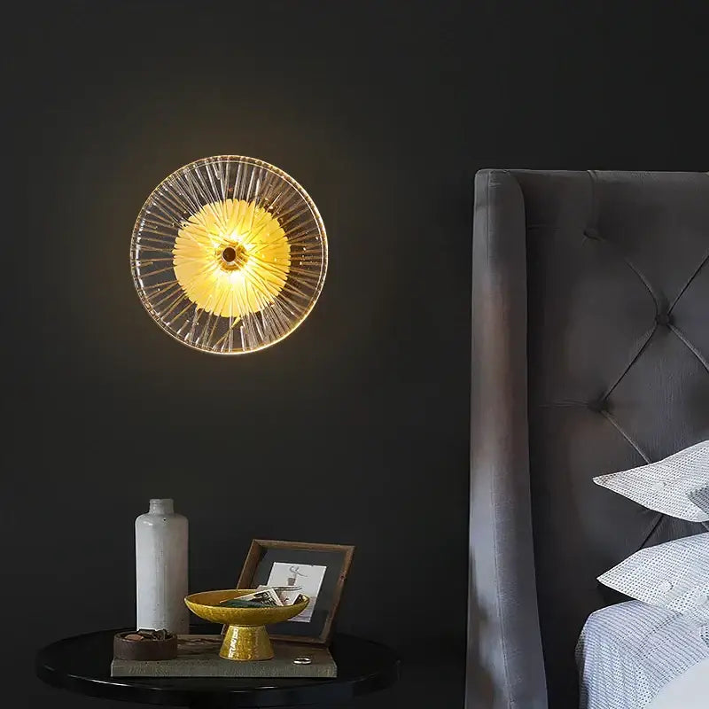 Modern golden radial crystal wall lamp for living room