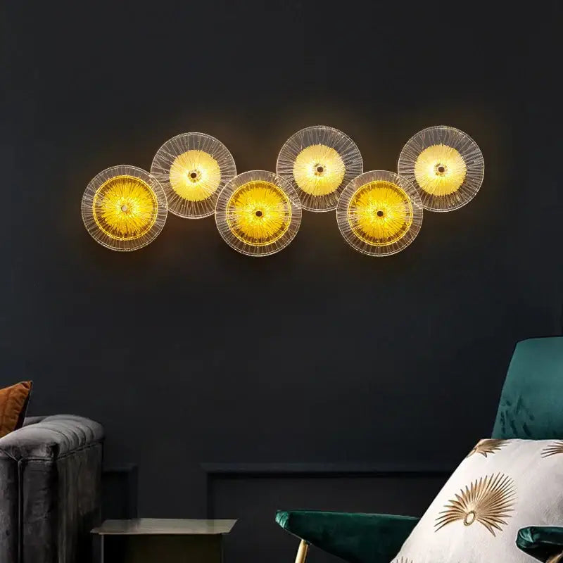 Modern golden radial crystal wall lamp for living room