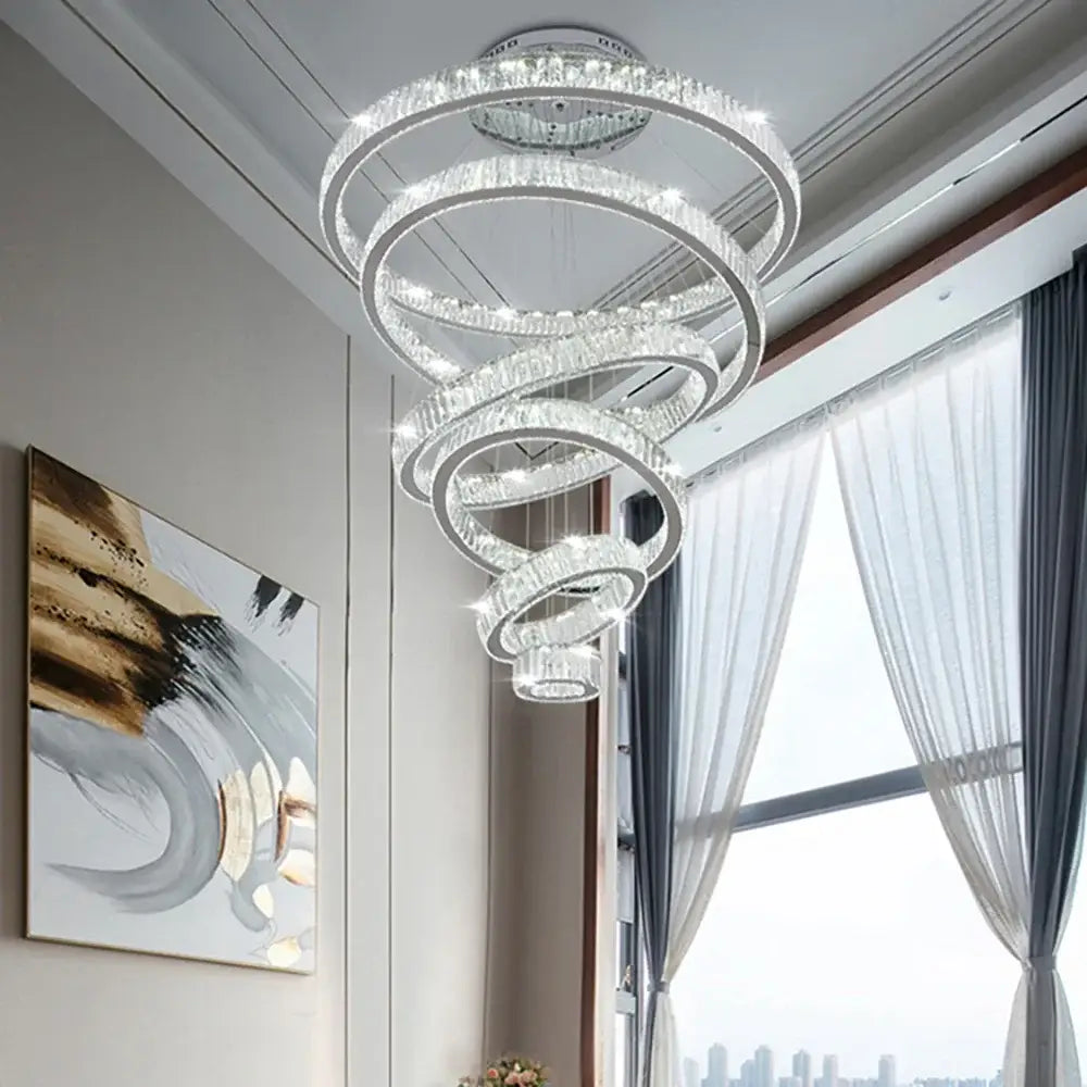 Modern golden spiral crystal round chandelier staircase pendant light