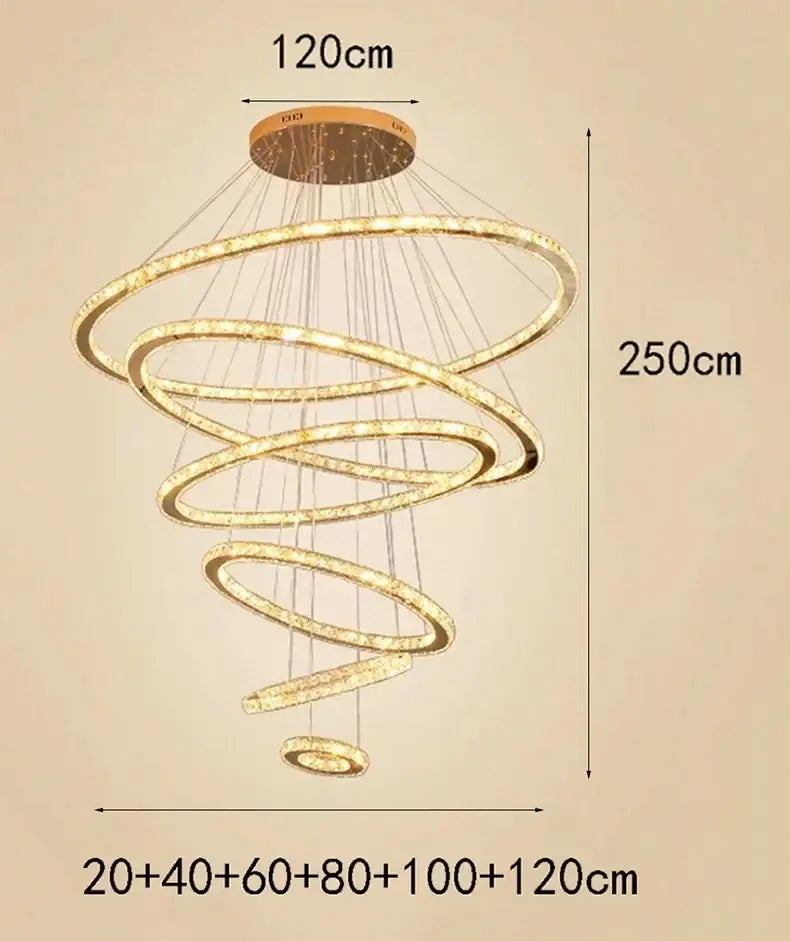 Modern golden spiral crystal stair chandelier living room led light