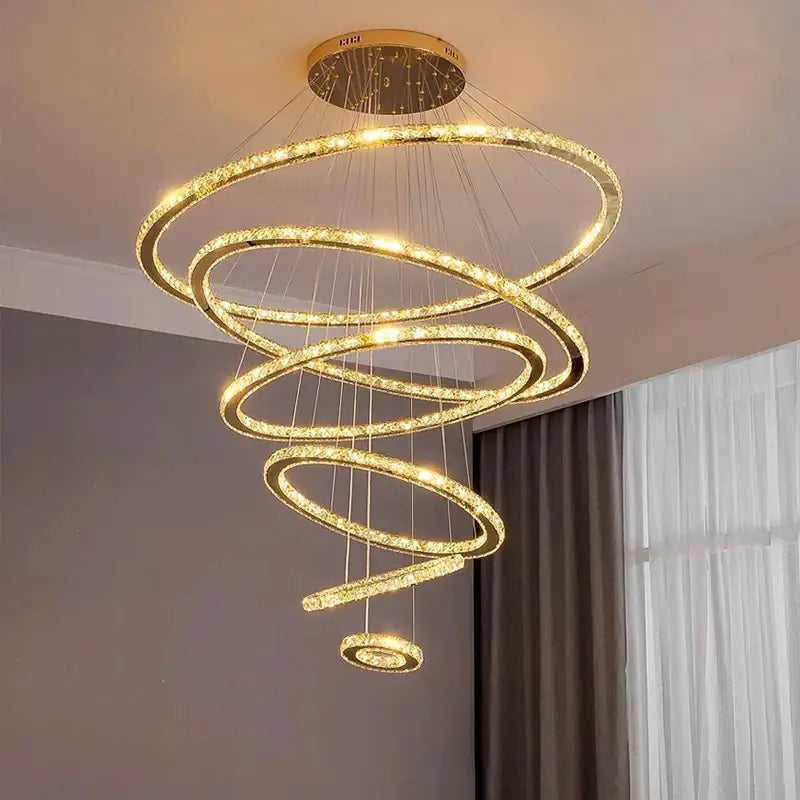 Modern golden spiral crystal stair chandelier living room led light
