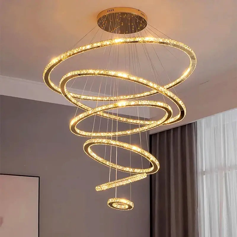 Modern golden spiral crystal stair chandelier living room led light