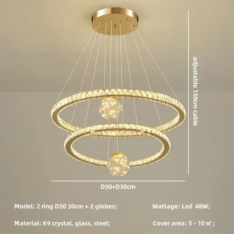 Modern golden spiral decorbites crystal led chandelier living room