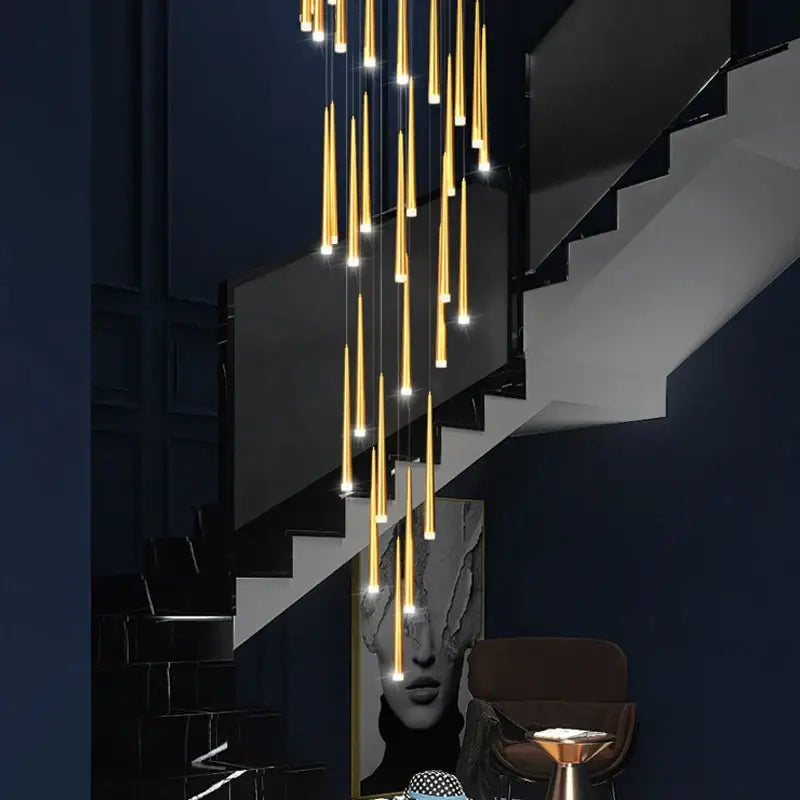 Modern golden tapered led chandelier living room pendant light