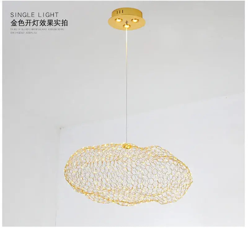 Modern golden wire mesh decorbites cloud pendant light for bedroom