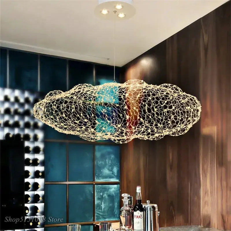 Modern golden wire mesh decorbites cloud pendant light for bedroom