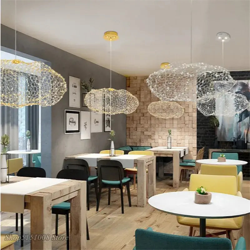 Modern golden wire mesh decorbites cloud pendant light for bedroom