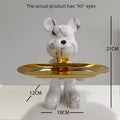 Modern graffiti bear statue ornament with gold tray living room decor