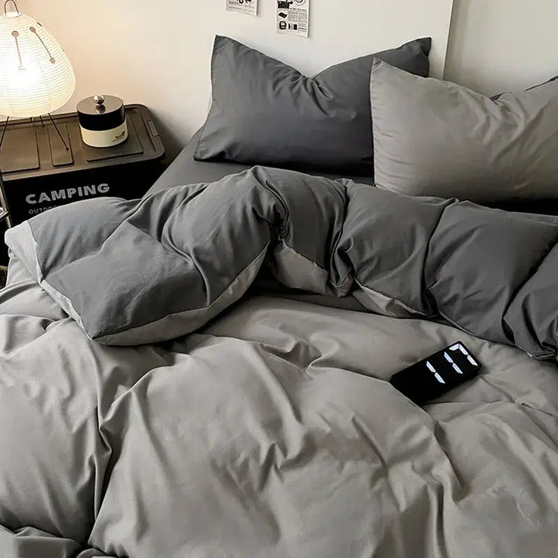 Modern gray comforter cover set with geometric throw bedroom bedding