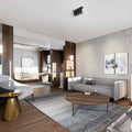 Modern gray minimalist sofa with wooden legs for living room