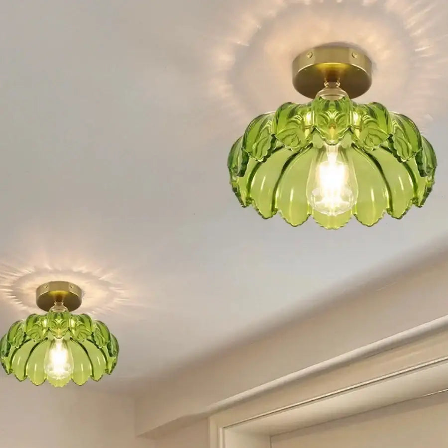 Modern green glass leaf flush mounted ceiling light bedroom