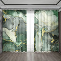 Modern green & gold marble rod pocket sheer curtains for living room