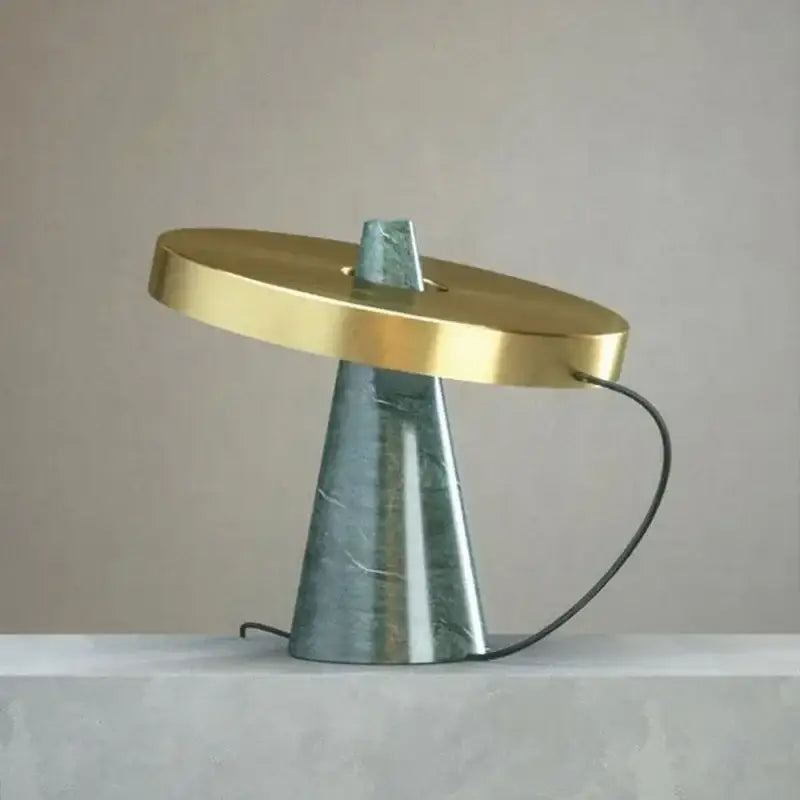 Modern green marble table lamp for living room with gold shade