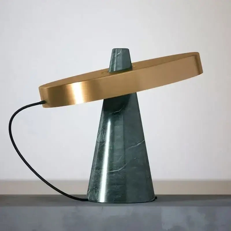 Modern green marble table lamp for living room with gold shade