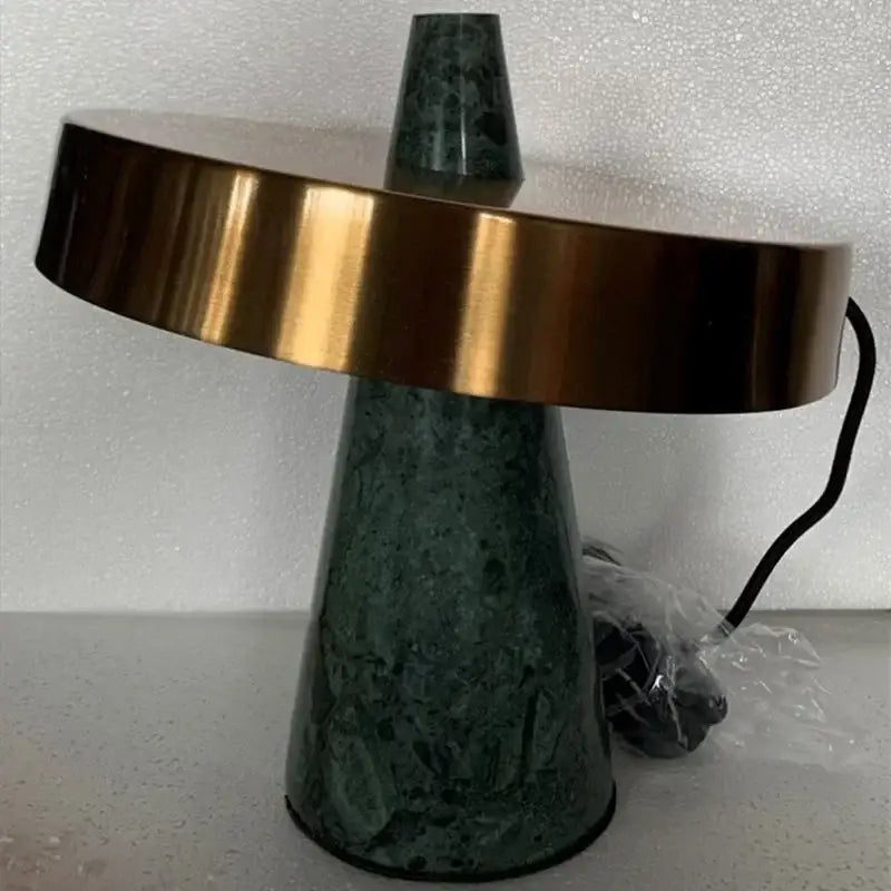 Modern green marble table lamp for living room with gold shade