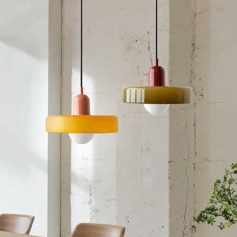 Modern green & white colorful glass pendant lights dining room