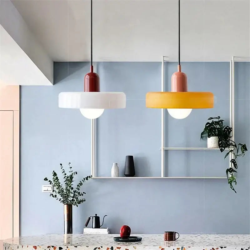 Modern green & white colorful glass pendant lights dining room