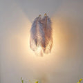 Modern grey & white furry goose feather wall lamp for bedroom