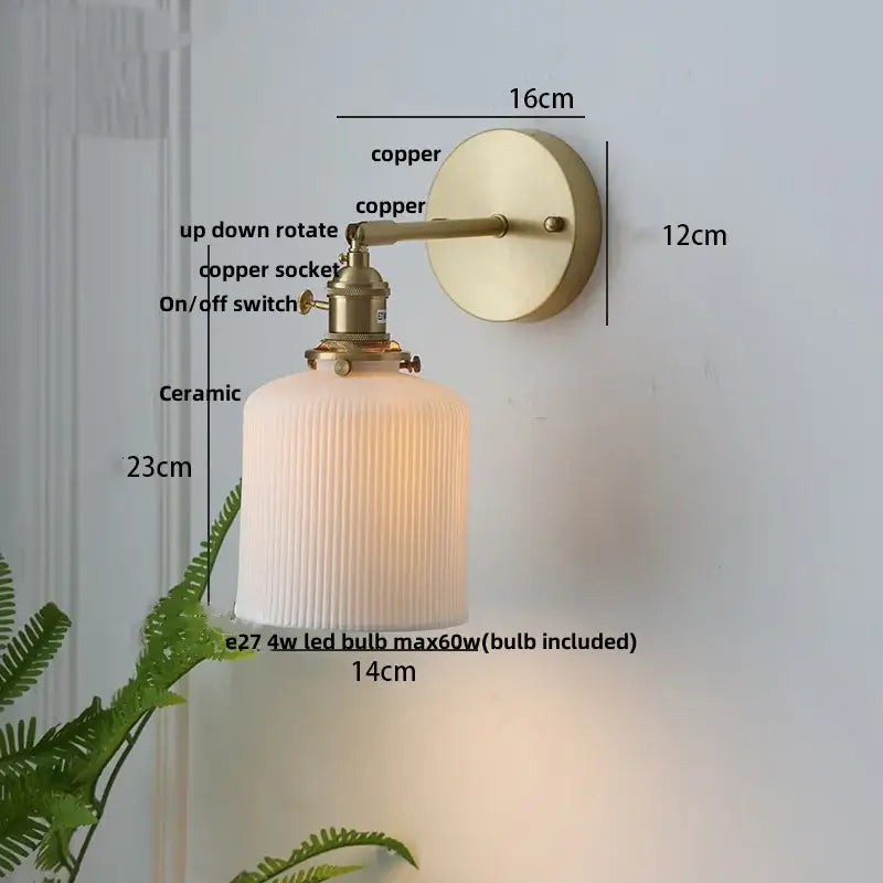 Modern herringbone ceramic copper led sconce wall lamp for bedroom