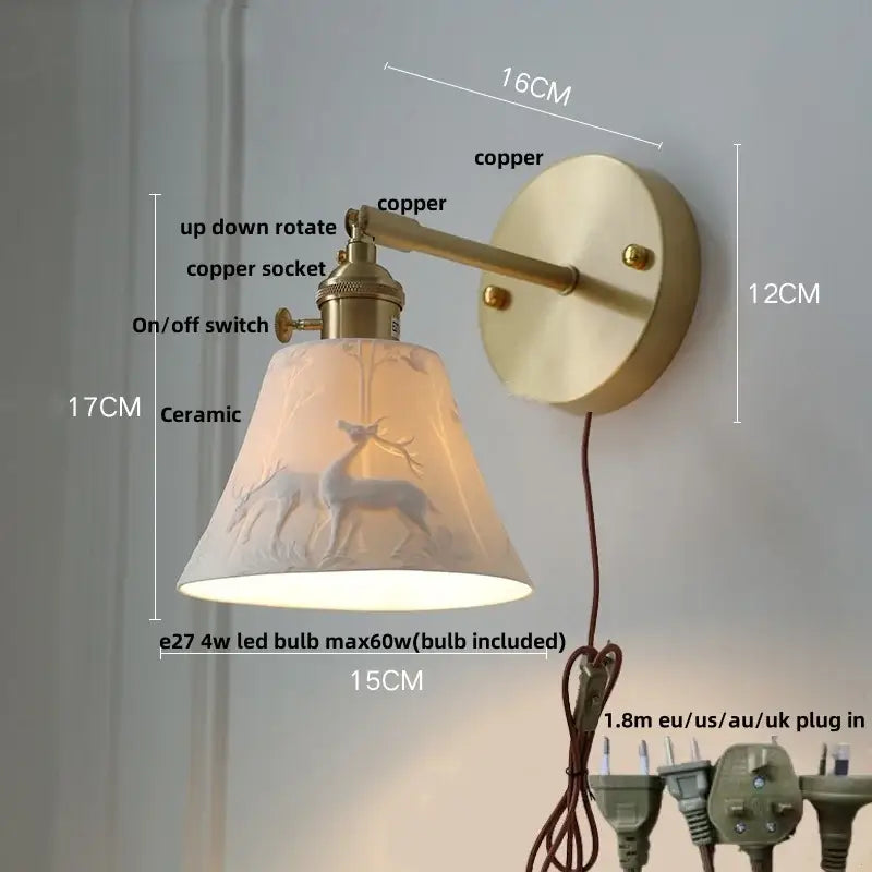 Modern herringbone ceramic copper led sconce wall lamp for bedroom