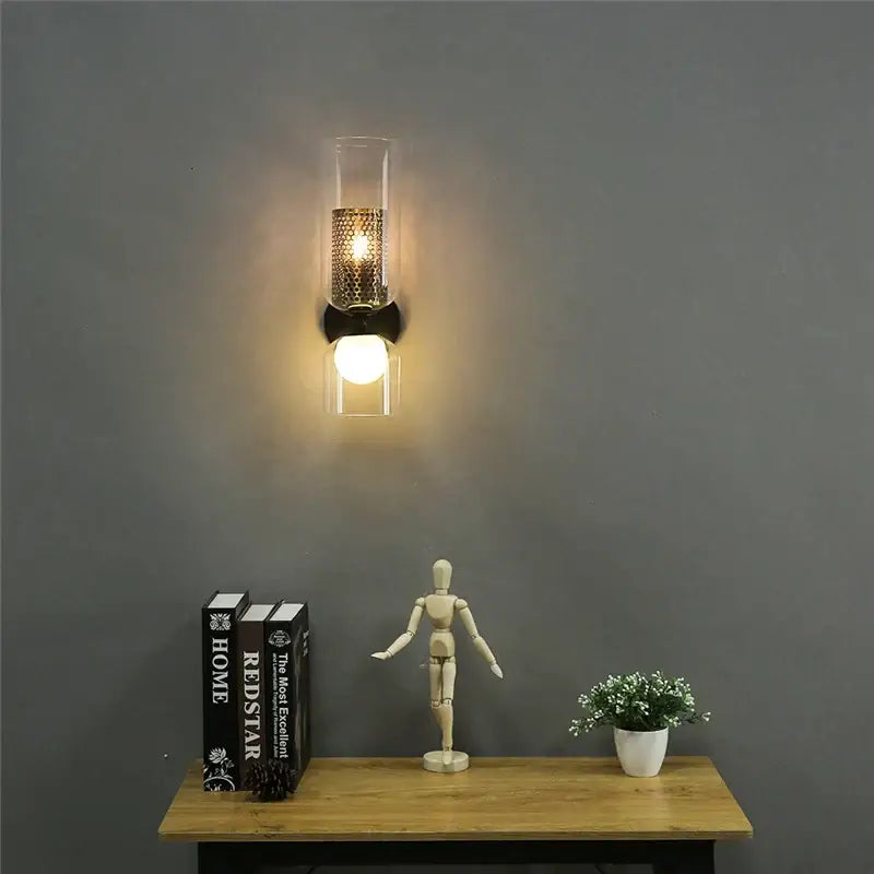 Modern honeycomb glass double headed led wall lamp bedroom sconce