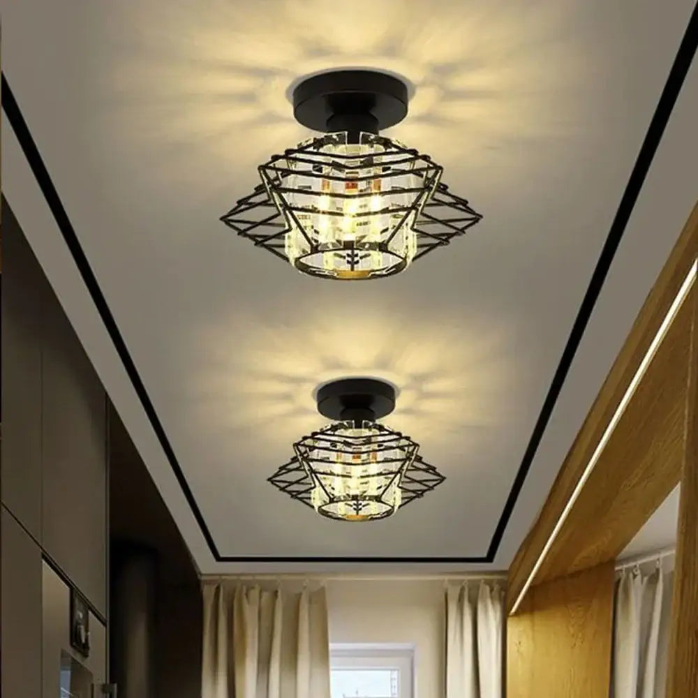 Modern industrial black crystal ceiling chandelier living room light