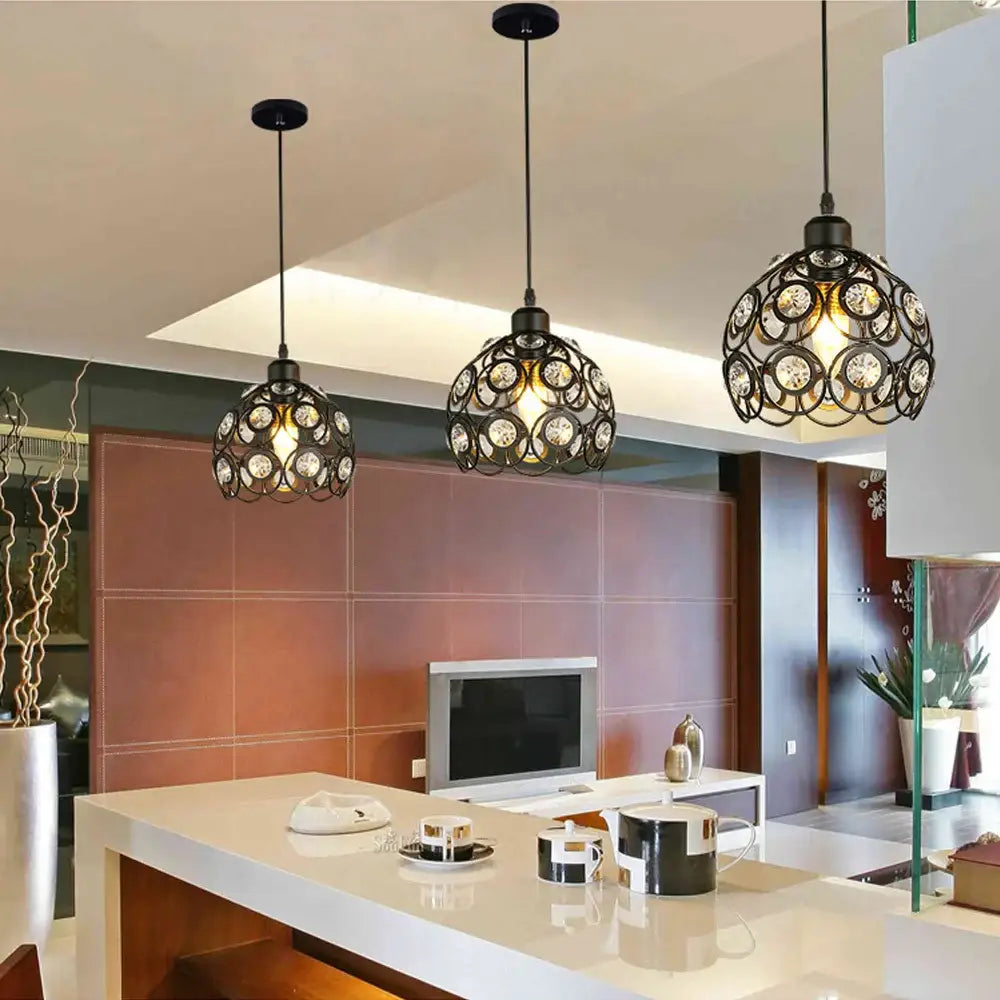 Modern industrial black crystal k9 pendant lamp for kitchen island