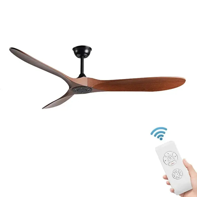 Modern industrial white and wood ceiling fan living room with remote