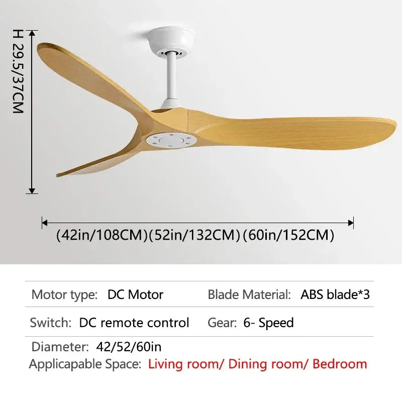 Modern industrial white and wood ceiling fan living room with remote