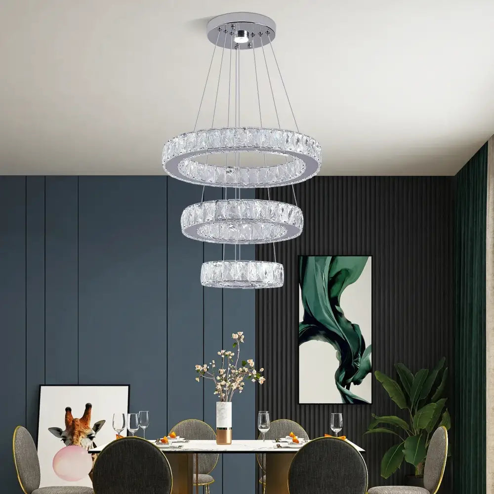Modern interlocking ring crystal led chandelier living room light