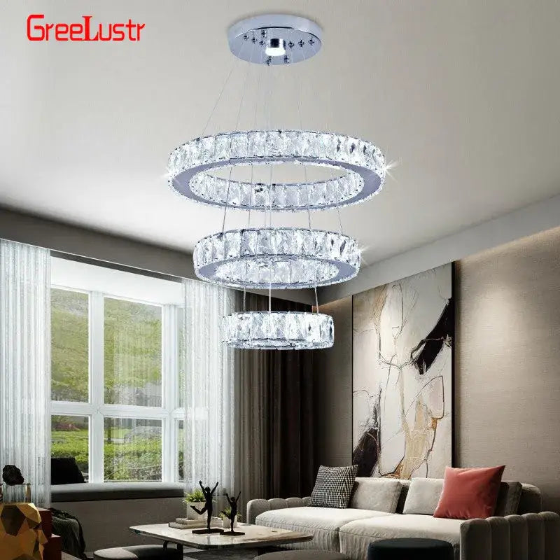 Modern interlocking ring crystal led chandelier living room light