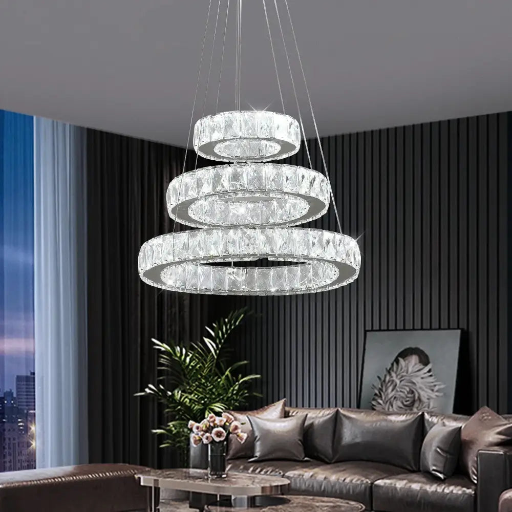Modern interlocking ring crystal led chandelier living room light