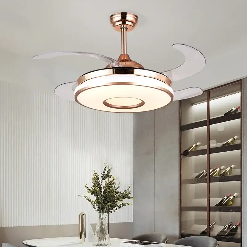 Modern invisible gold ceiling fan with light for living room