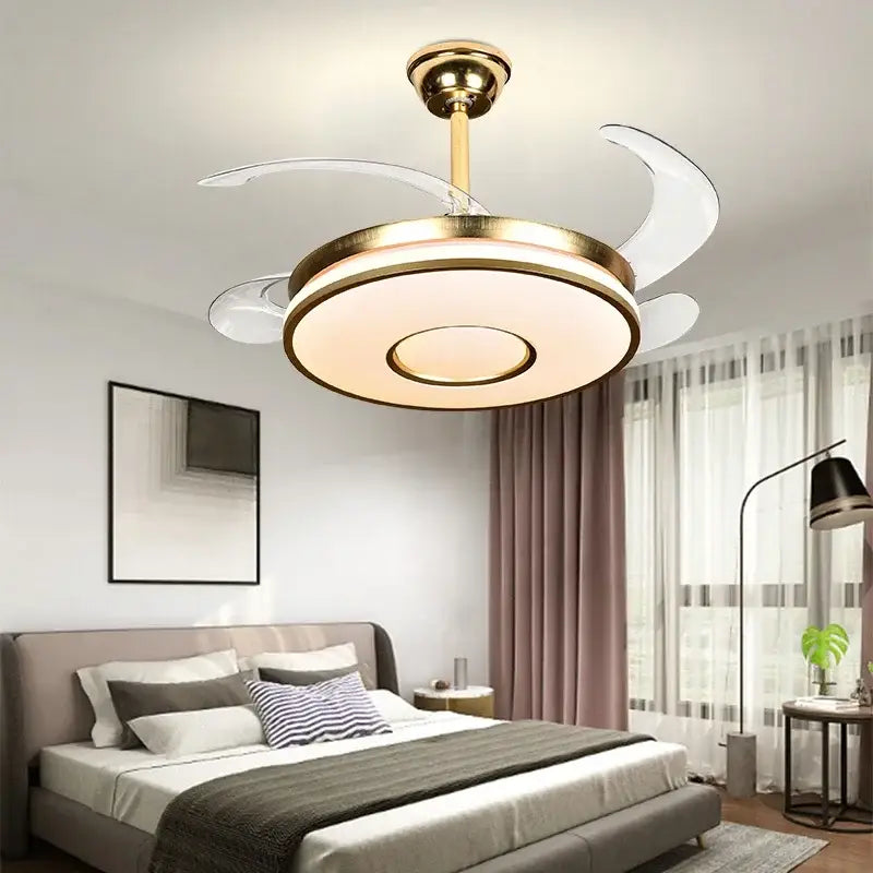 Modern invisible gold ceiling fan with light for living room